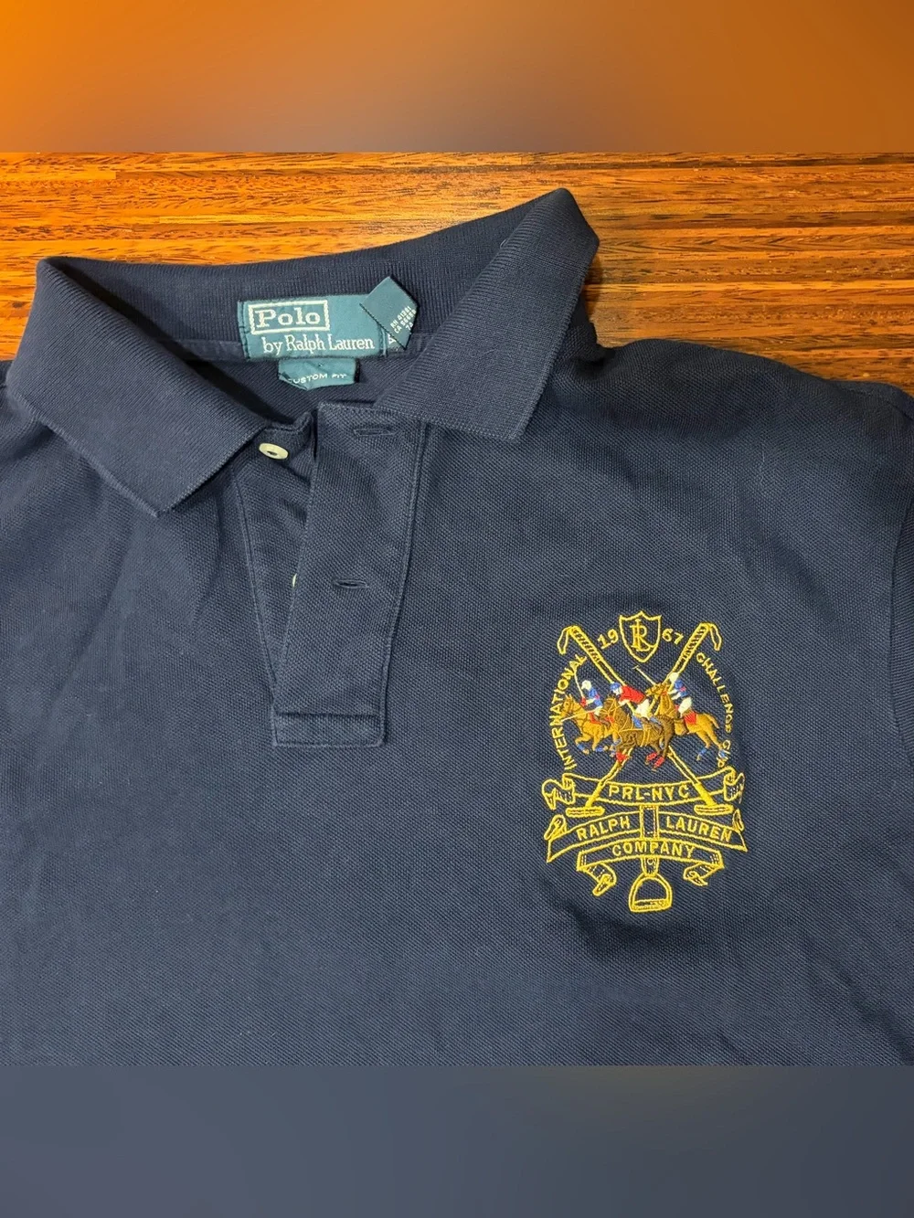 Polo Ralph Lauren Navy Mesh Blue Crest Big Triple Pony Polo Shirt Size Small XL